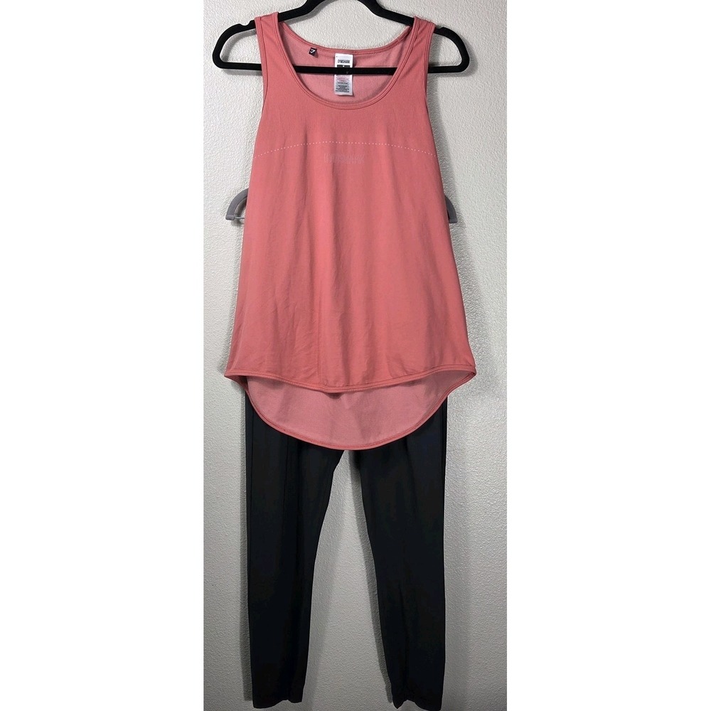 Gymshark Pink Racerback Tank & Black Pocket Joggers Activewear Set‎ Women's...